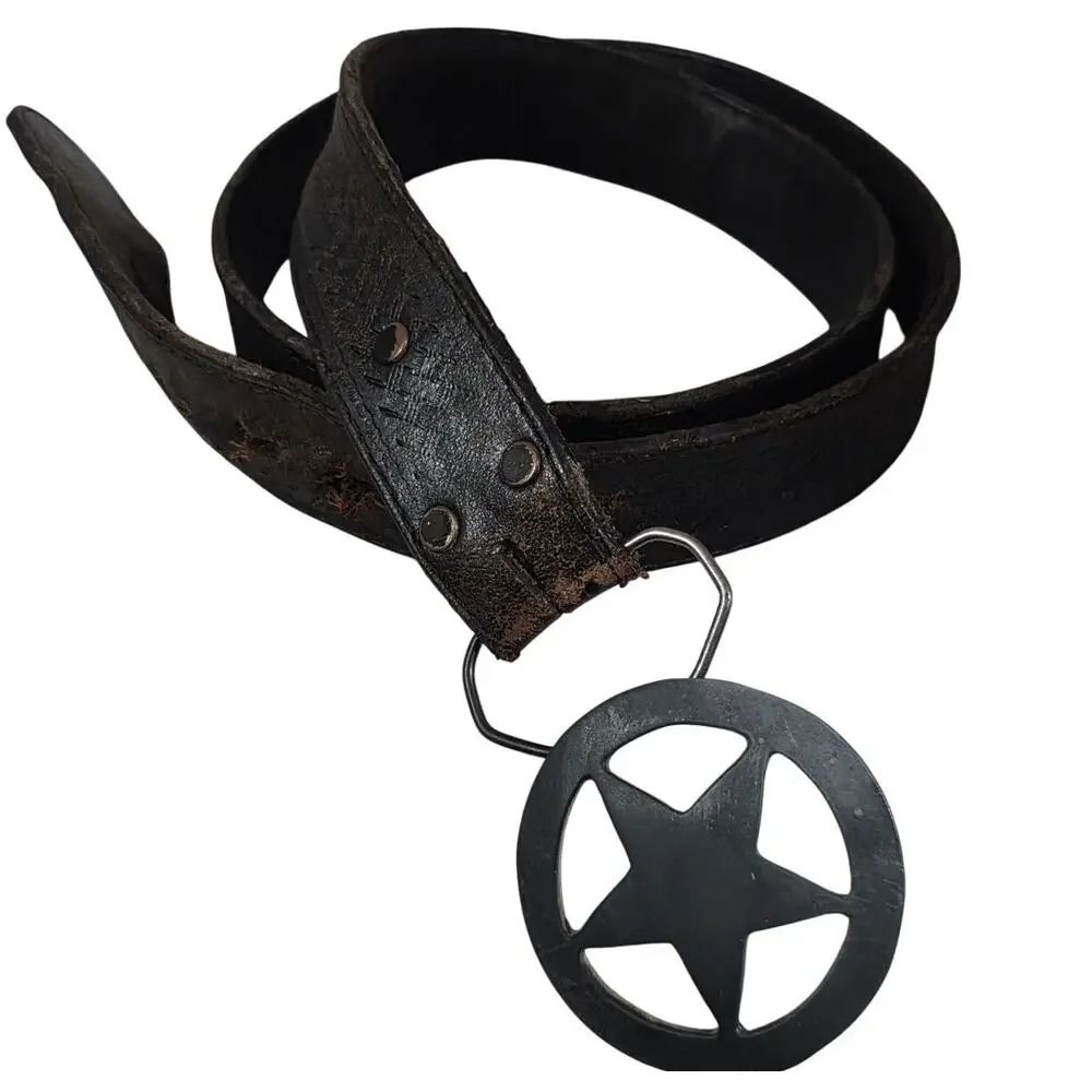 Vtg Western Leather BELT sz 46 Texas Star Belt Buckle Brown Silver